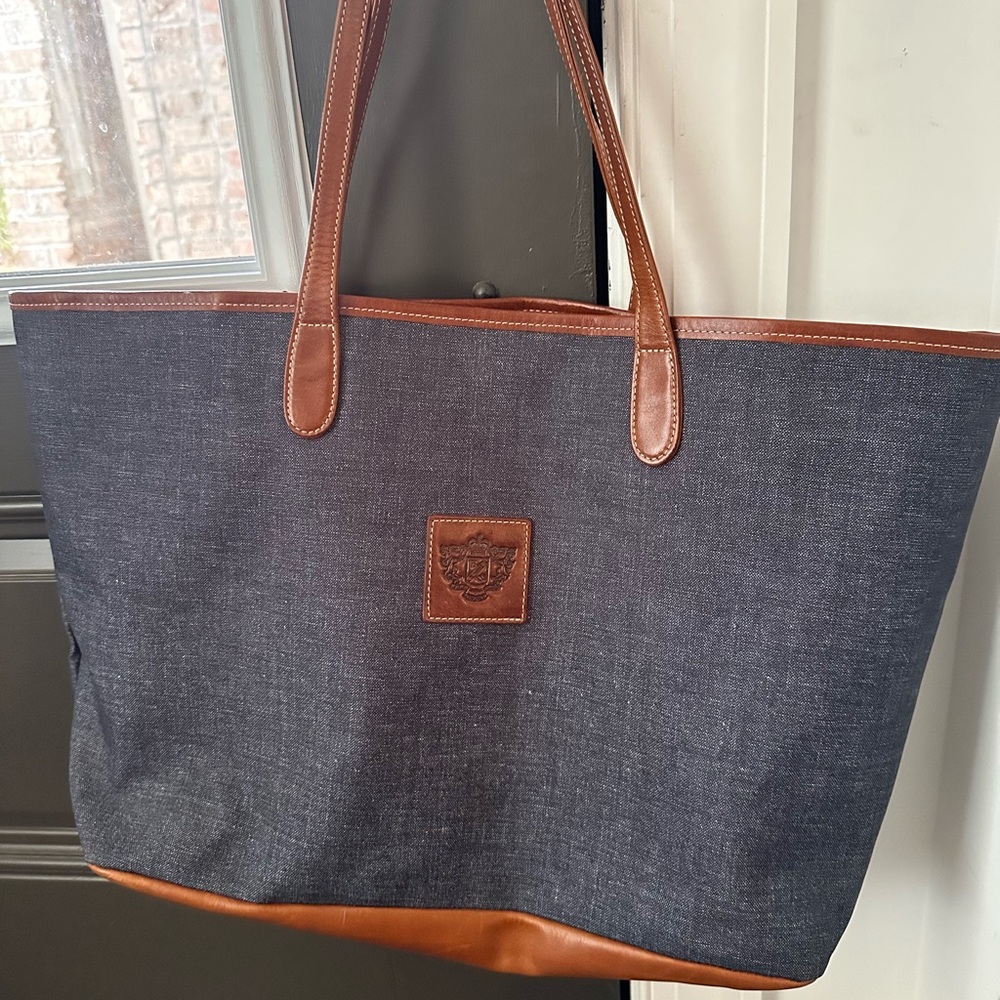 Barrington St. Anne inkwell chambray navy tote bag